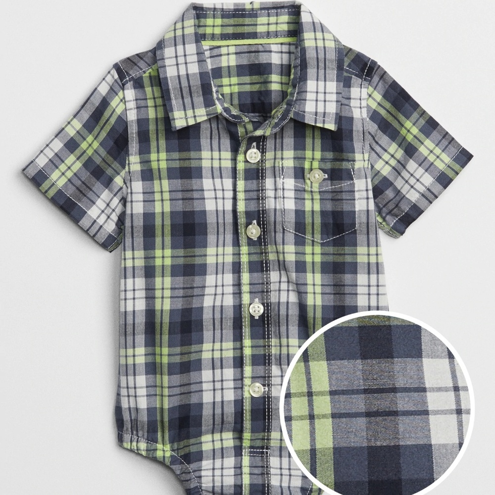 Gap Boys Button-up Body Suit Blue/Green Plaid NWT